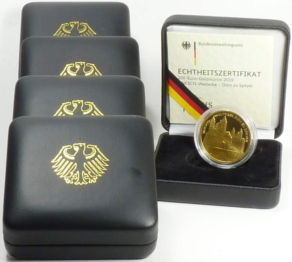 Deutschland 5x 100 Euro Gold Satz ADFGJ 2019 st OVP Dom zu Speyer