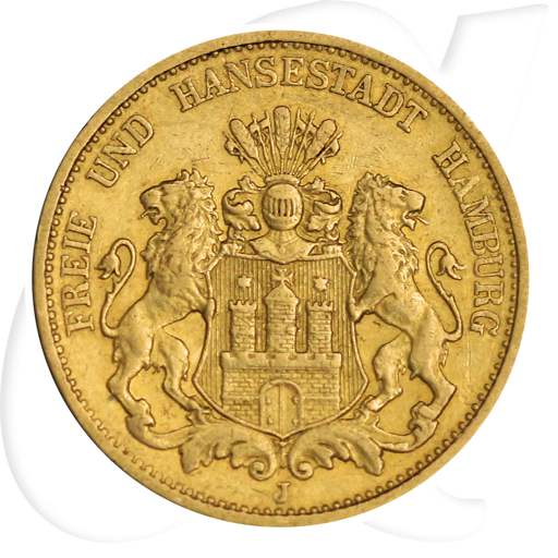 Gold Hamburg 1884 20 Mark Deutschland Münzen-Bildseite
