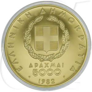 Griechenland 5000 D. 1982 PP Gold 11,25g fein Friedenstauben