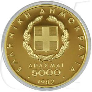 Griechenland 5000 D. 1982 PP Gold 11,25g fein Pierre Baron de Coubertin