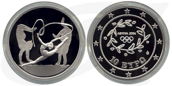 Griechenland 10 Euro Silber 2003 PP Olympia 2004 - Gymnastik
