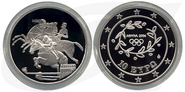 Griechenland 10 Euro Silber 2003 PP Olympia 2004 - Reiten