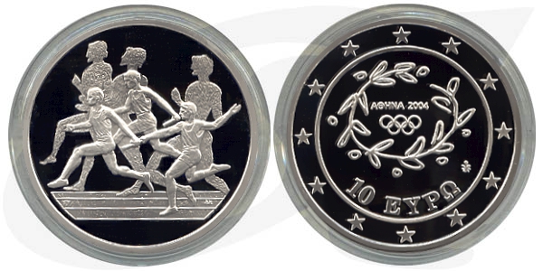 Griechenland 10 Euro Silber 2003 PP Olympia 2004 - Staffellauf