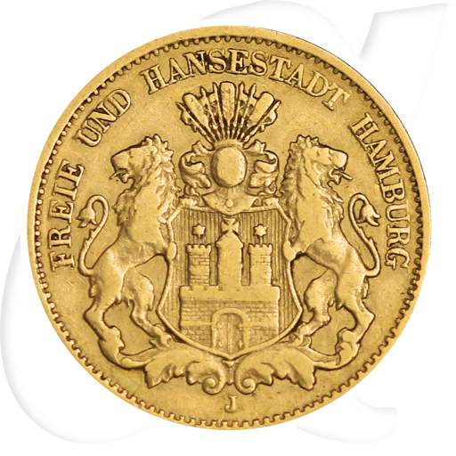 Hamburg 1875 10 Mark Gold Wappen Deutschland Münzen-Bildseite