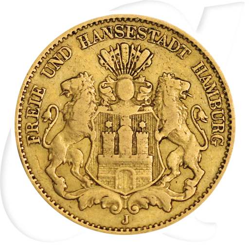 Deutschland Hamburg 10 Mark Gold 1879 s-ss Wappen