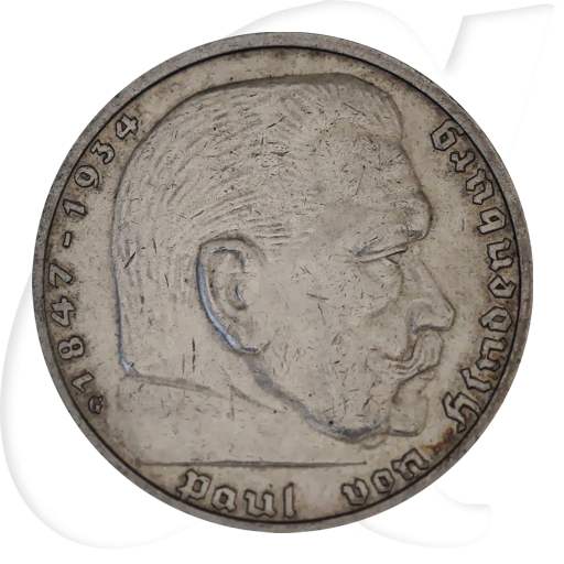 5 RM Hindenburg 1936 - 1939 Silber mit HK (siehe Detailbeschreibung)
