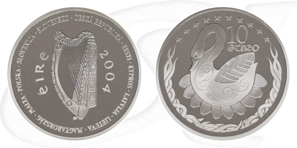 Irland 2004 10 Euro EU-Erweiterung PP Münze Vorderseite und Rückseite zusammen