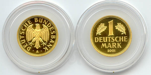 BRD 1 DM J481 Goldmark 12g Gold fein original vz-st A (Berlin) Vorderseite und Rückseite zusammen