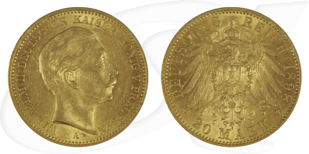 Deutschland Preussen 20 Mark Gold 1898 A vz+ Wilhelm II.