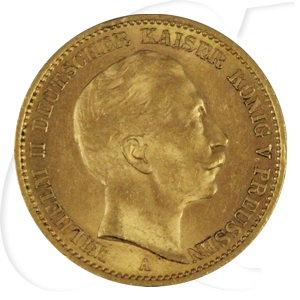 Deutschland Preussen 20 Mark Gold 1910 A vz Wilhelm II.