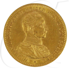 Deutschland Preussen 20 Mark Gold 1914 vz+ Wilhelm II. in Uniform