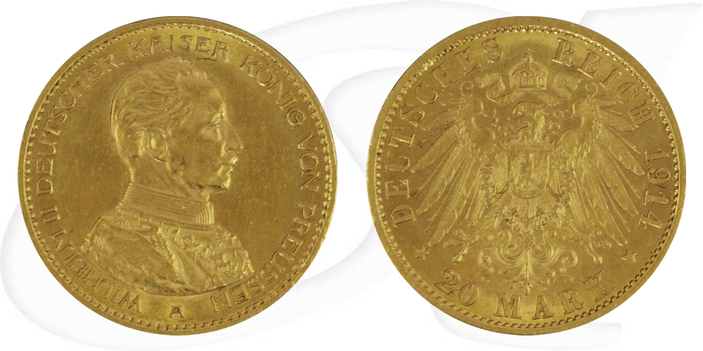 Deutschland Preussen 20 Mark Gold 1914 vz+ Wilhelm II. in Uniform
