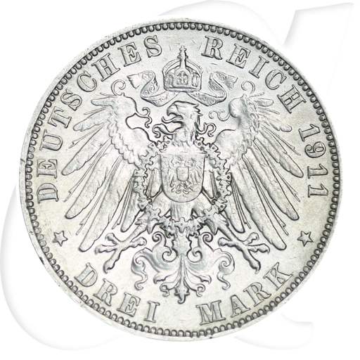 Kaiserreich 3 Mark Friedrich August 1911 Deutschland Sachsen Münzen-Wertseite