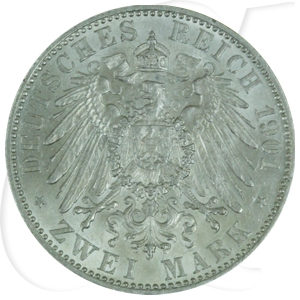 Deutschland Reuss-Greiz 2 Mark 1901 vz Heinrich XXII.