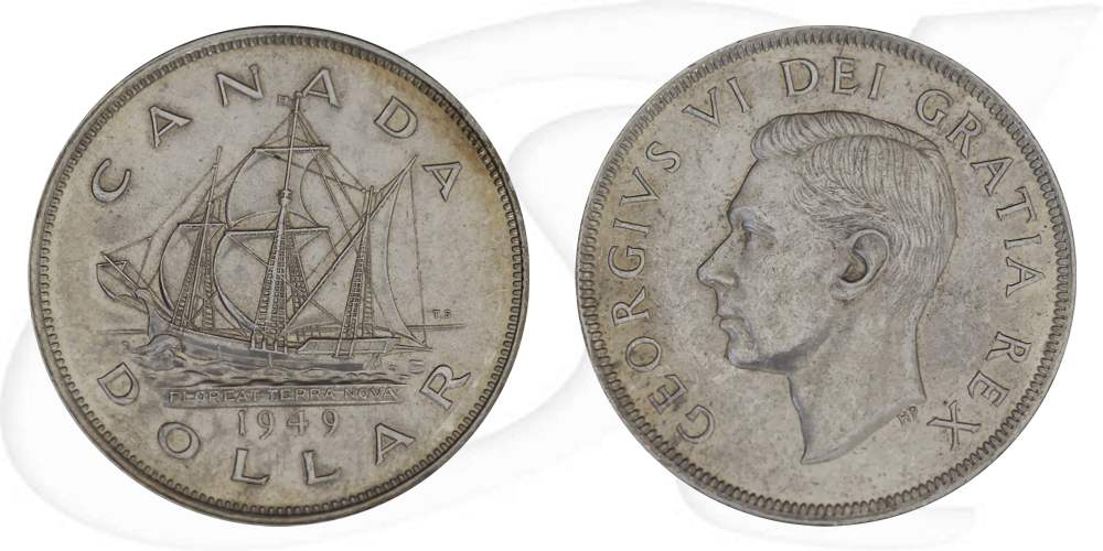 kanada-1949-segelschiff-1-dollar-silber Münze Vorderseite und Rückseite zusammen