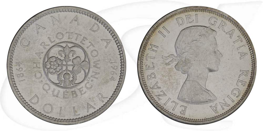 kanada-1964-charlottetown-quebec-1-dollar-silber Münze Vorderseite und Rückseite zusammen