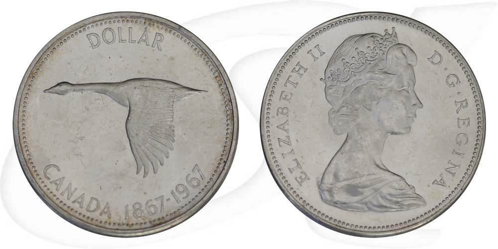 kanada-1967-wildgans-1-dollar-silber Münze Vorderseite und Rückseite zusammen