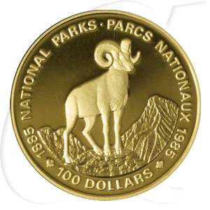 Kanada 100 Dollar 1985 PP Gold Rocky Mountains Dickhorn-Schaf