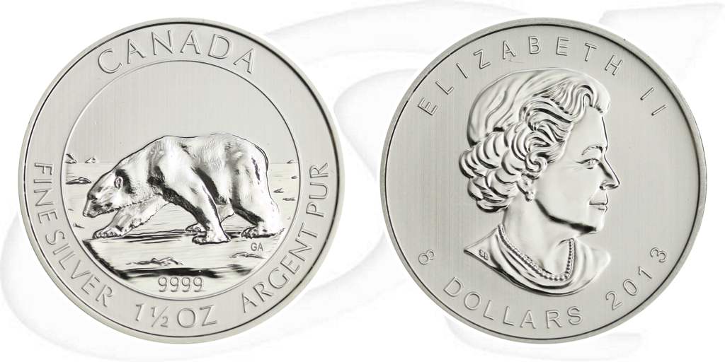 Kanada 2013 Silber Polarbär 8 Dollar Münze Vorderseite und Rückseite zusammen