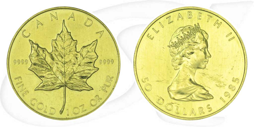 Kanada 50 Dollar Maple Leaf Gold vz-st Münze Vorderseite und Rückseite zusammen
