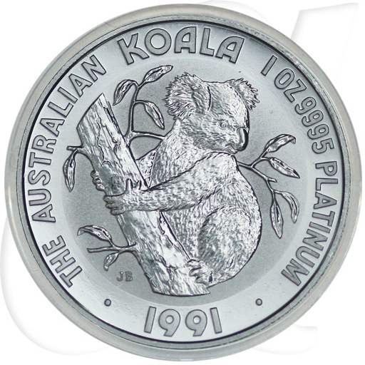 Koala 100 Dollar 1991 Platin Münzen-Bildseite