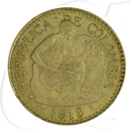 Kolumbien 5 Pesos 1919 Gold 7,32 gr. fein Bergwerk ss