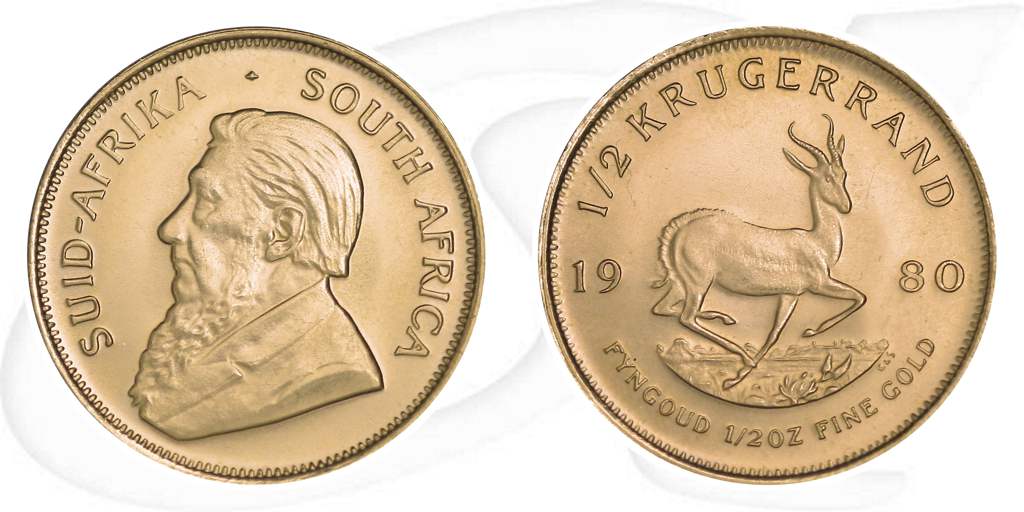 Krügerrand Gold 1/2 Südafrika Münze Vorderseite und Rückseite zusammen