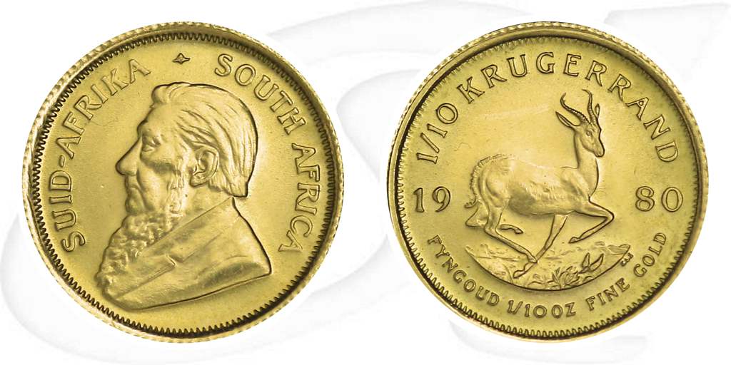 Krügerrand Südafrika 1/10 Münze Vorderseite und Rückseite zusammen