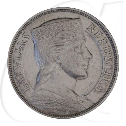 lettland-1929-5-lati-trachtenmaedchen-kursmuenze Münzen-Bildseite