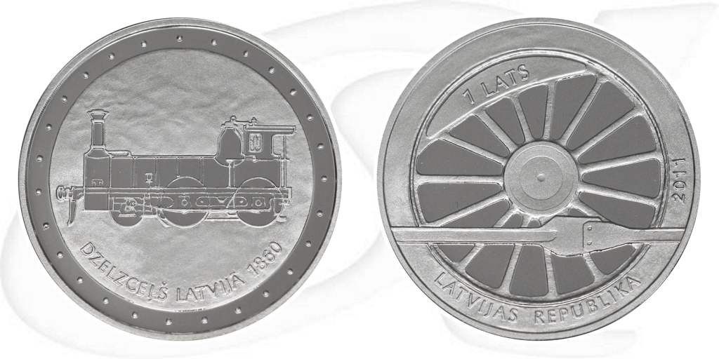 Lettland 2011 Eisenbahn 1 Lats 150 Jahre Münze Vorderseite und Rückseite zusammen