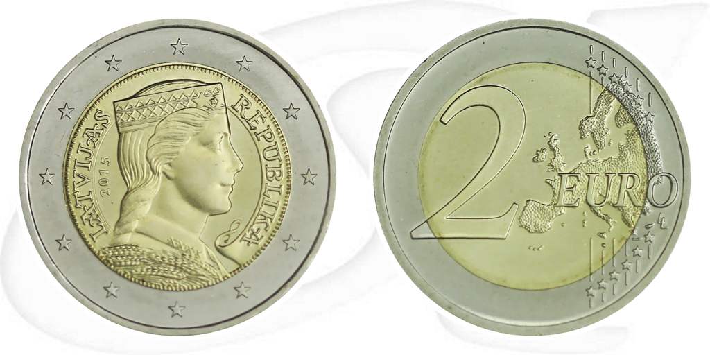 Lettland 2015 2 Euro Umlauf Münze Kurs Münze Vorderseite und Rückseite zusammen