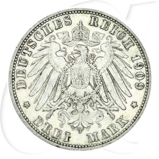 Lübeck 1909 3 Mark Wappen Münzen-Wertseite