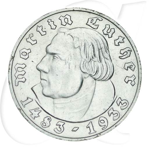 Luther 1933 5 Reichsmark E ss Münzen-Bildseite