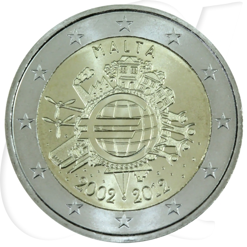 Malta 2 Euro 2012 10 Jahre Euro-Bargeld st