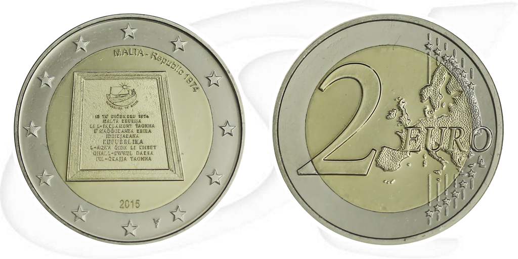 Malta 2015 Füllhorn 2 Euro Republik Münze Vorderseite und Rückseite zusammen