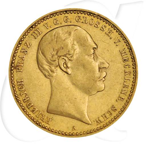 Deutschland Mecklenburg-Schwerin 10 Mark Gold 1890 ss Friedrich Franz III.