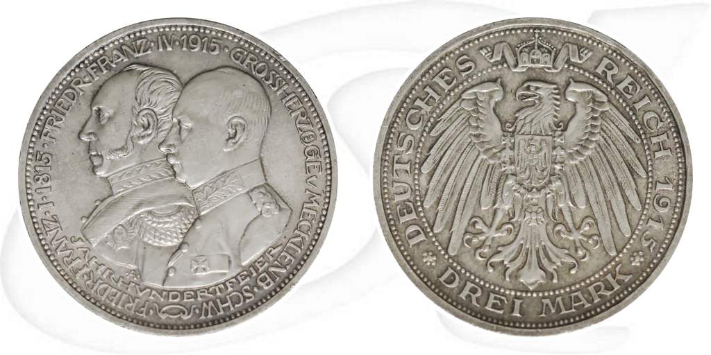 Mecklenburg-Schwerin 1915 3 Mark Jahrhundertfeier Münze Vorderseite und Rückseite zusammen
