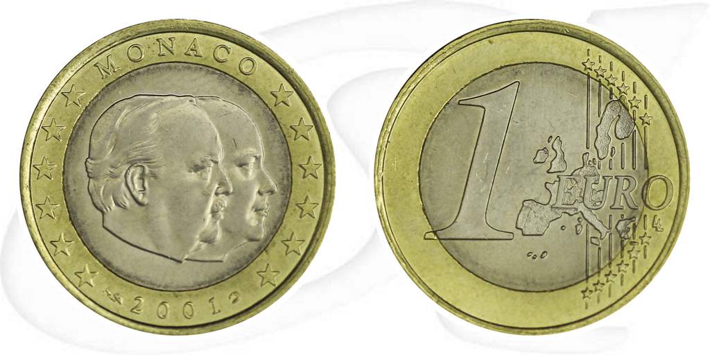 Monaco 2001 1 Euro Rainier Umlauf Münze Kurs Münze Vorderseite und Rückseite zusammen