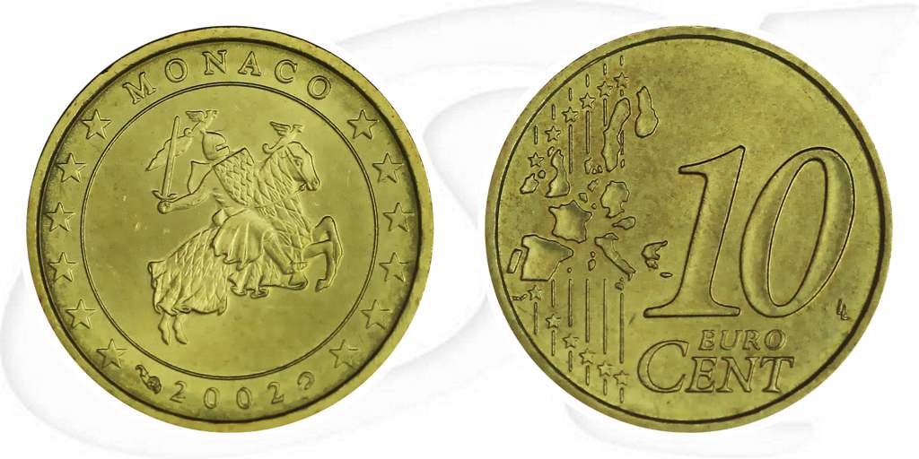 Monaco 2002 10 Cent Umlauf Münze Kurs Münze Vorderseite und Rückseite zusammen