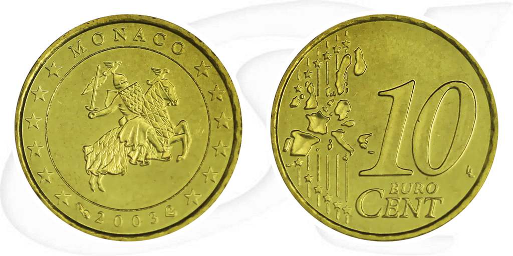 Monaco 2003 10 Cent Umlauf Münze Kurs Münze Vorderseite und Rückseite zusammen