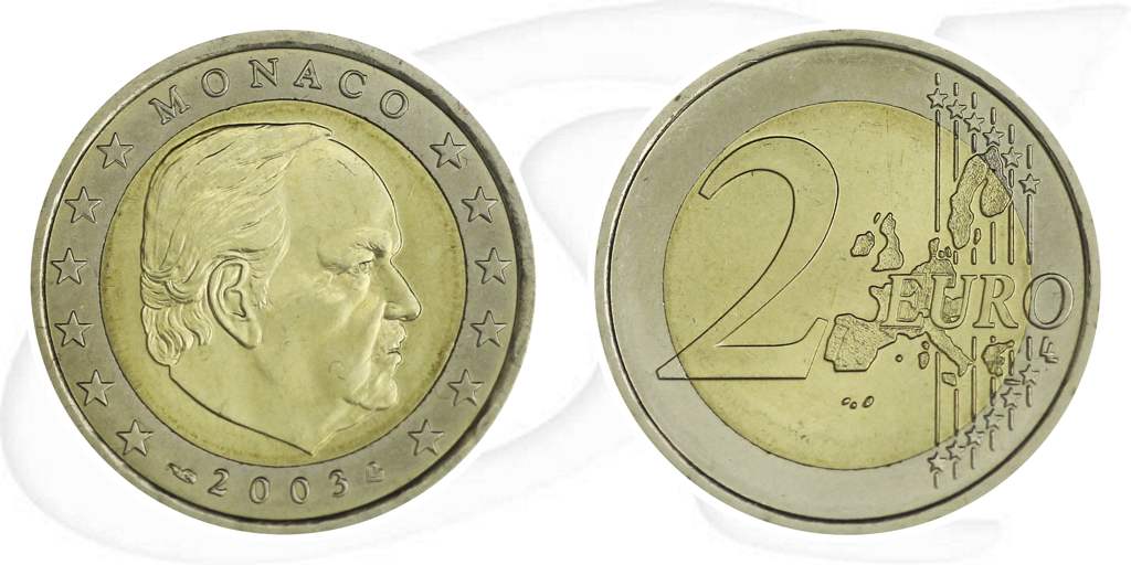 Monaco 2003 2 Euro Rainier Umlauf Münze Kurs Münze Vorderseite und Rückseite zusammen