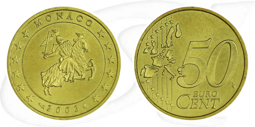 Monaco 2003 50 Cent Umlauf Münze Kurs Münze Vorderseite und Rückseite zusammen