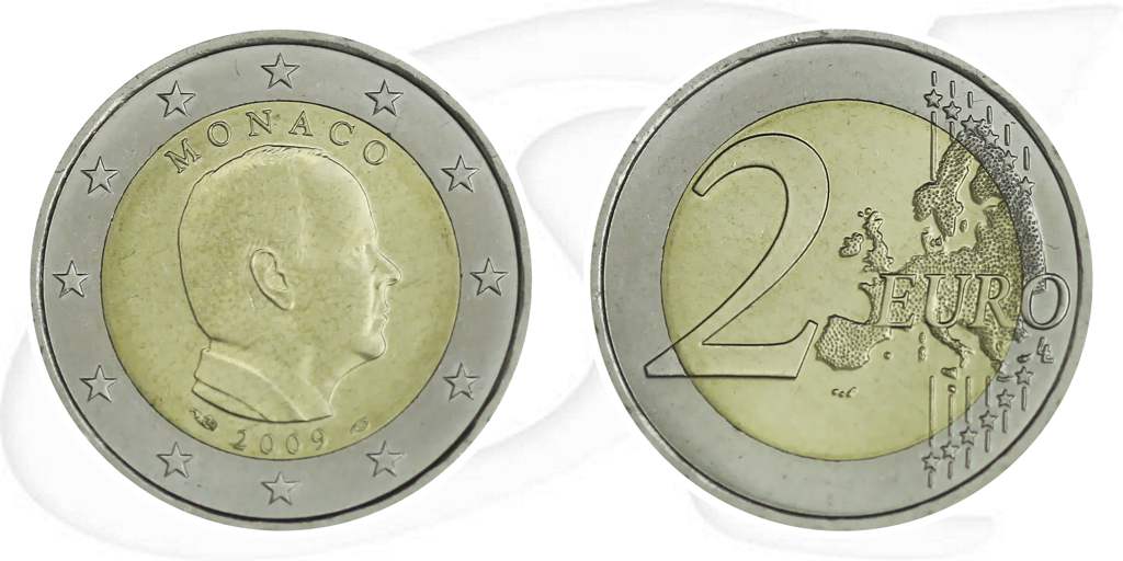 Monaco 2009 2 Euro Albert Umlauf Münze Kurs Münze Vorderseite und Rückseite zusammen