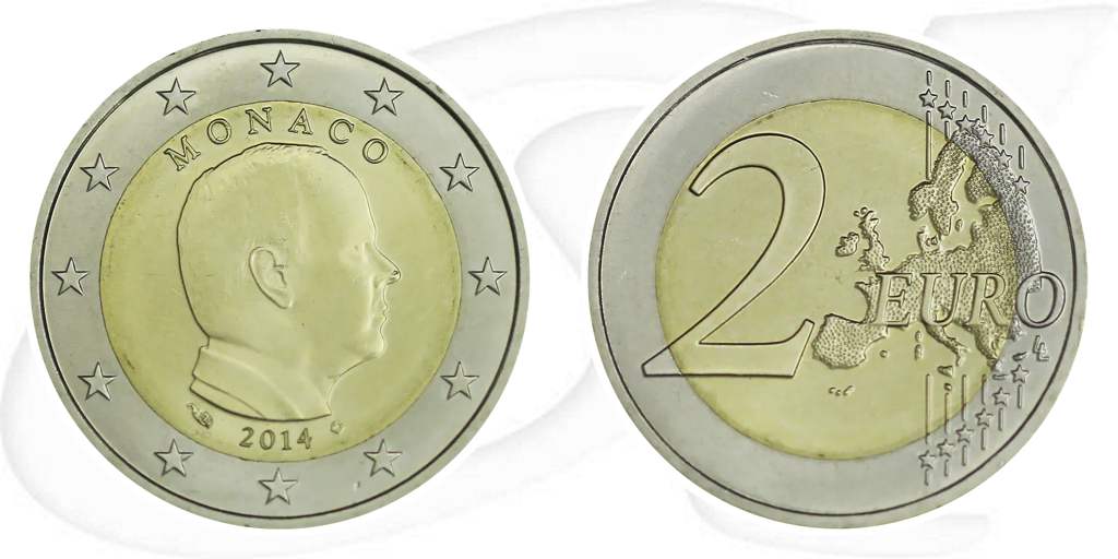 Monaco 2014 2 Euro Albert Umlauf Münze Kurs Münze Vorderseite und Rückseite zusammen