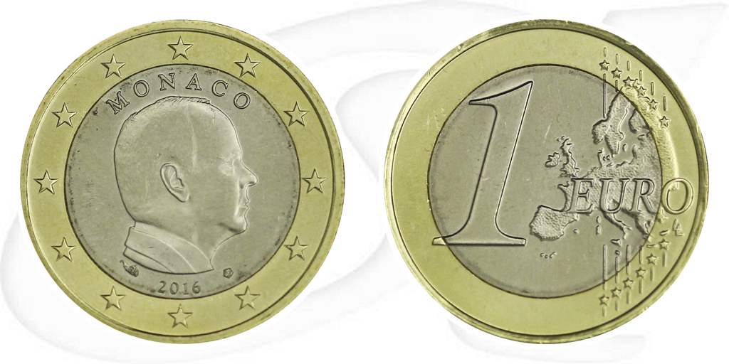 Monaco 2016 1 Euro Albert Umlauf Münze Kurs Münze Vorderseite und Rückseite zusammen