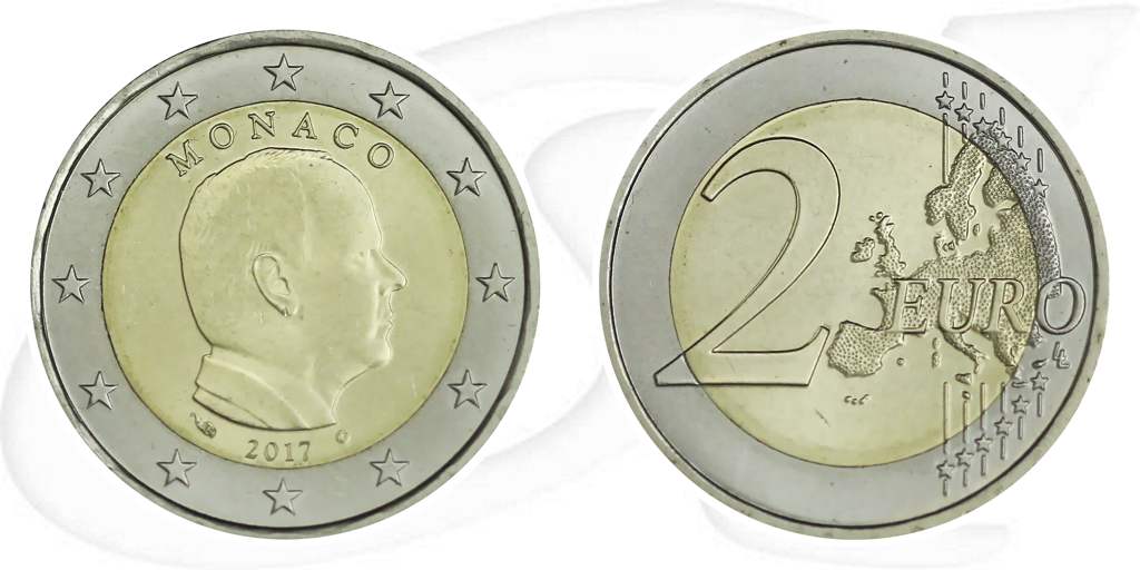 Monaco 2017 2 Euro Albert Umlauf Münze Kurs Münze Vorderseite und Rückseite zusammen