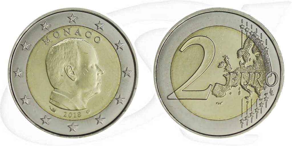 Monaco 2018 2 Euro Albert Umlaufmünze Kursmünze Münze Vorderseite und Rückseite zusammen