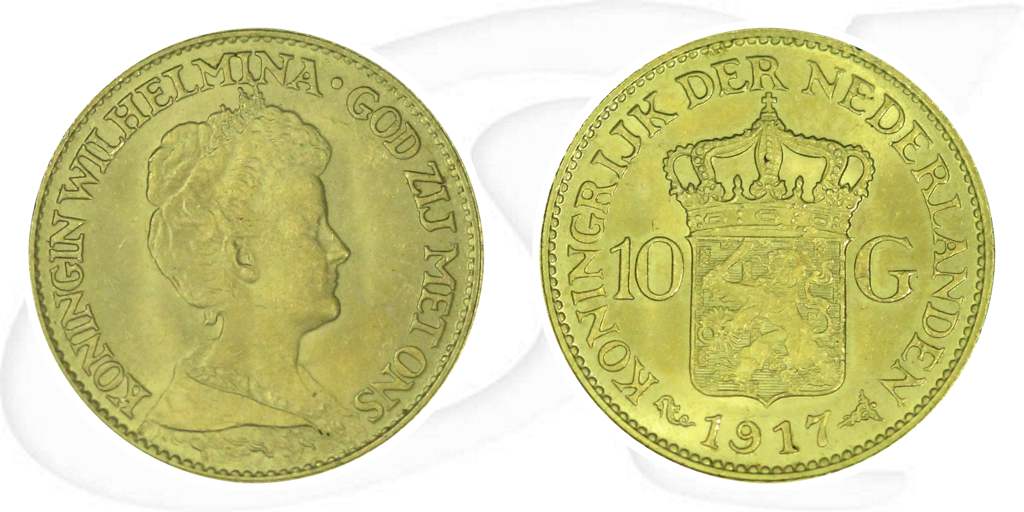 Niederlande 10 Gulden 1932 Gold vz-st Wilhelmina I. Münze Vorderseite und Rückseite zusammen