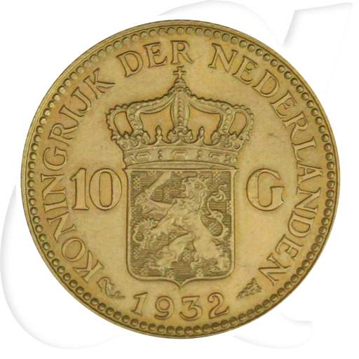 Niederlande 10 Gulden 1932 Gold 6,05g fein vz-st Wilhelmina I. Münzen-Wertseite