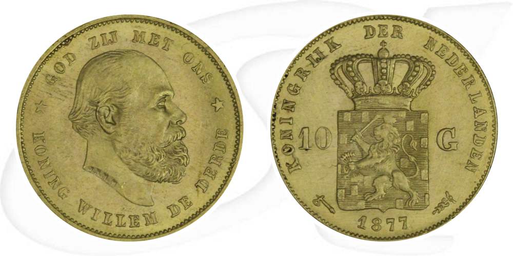 Niederlande 10 Gulden 1877 Gold 6,05g fein vz Wilhelm III.